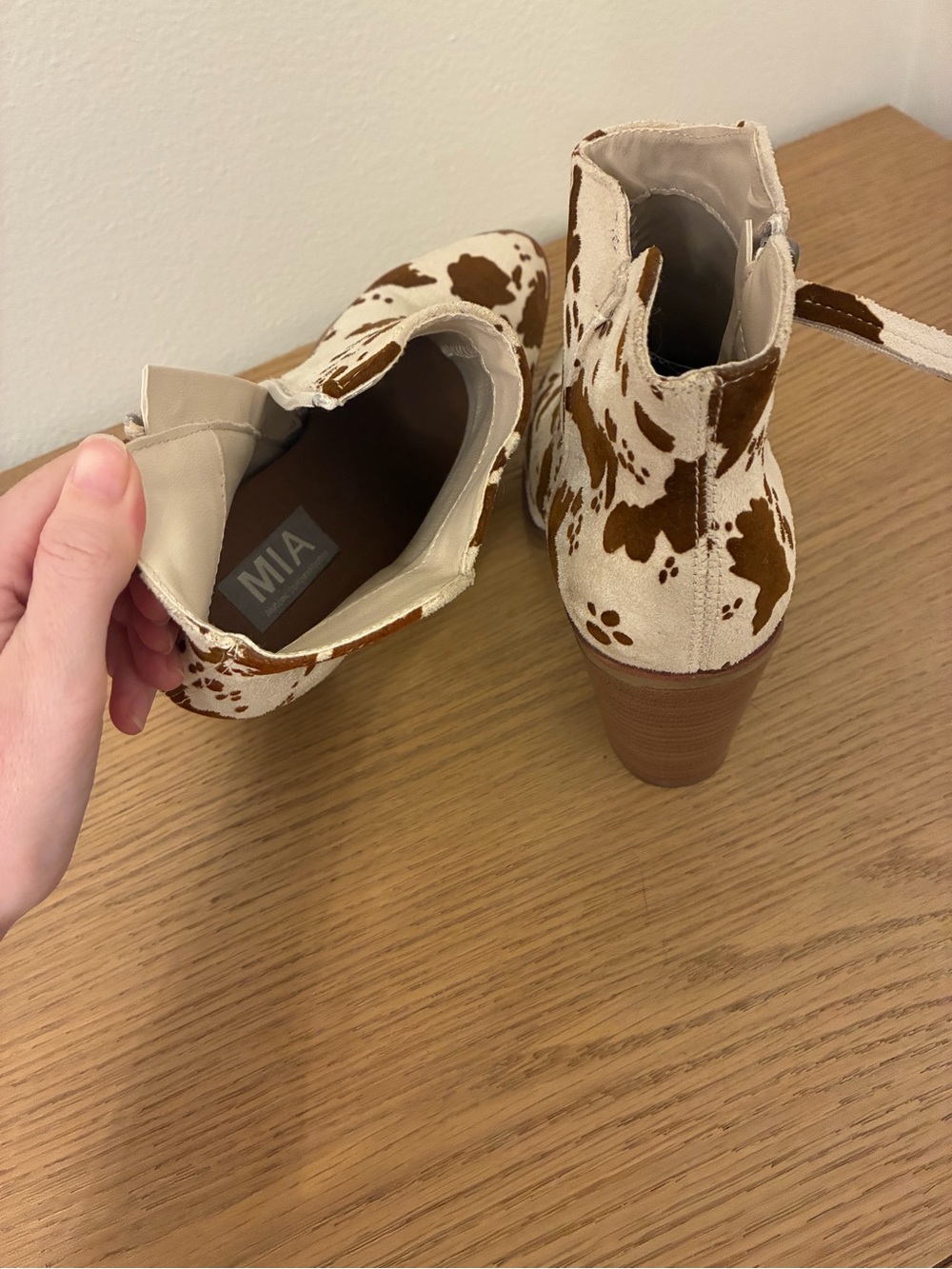 MIA Brown and White Cow-Print Ankle Boots - Picture 4 of 13